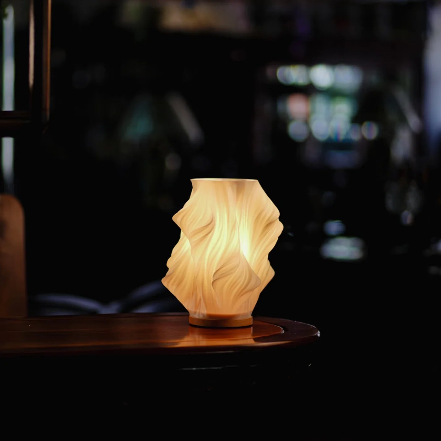 Fractal lamp showcasing geometric patterns in a modern living room